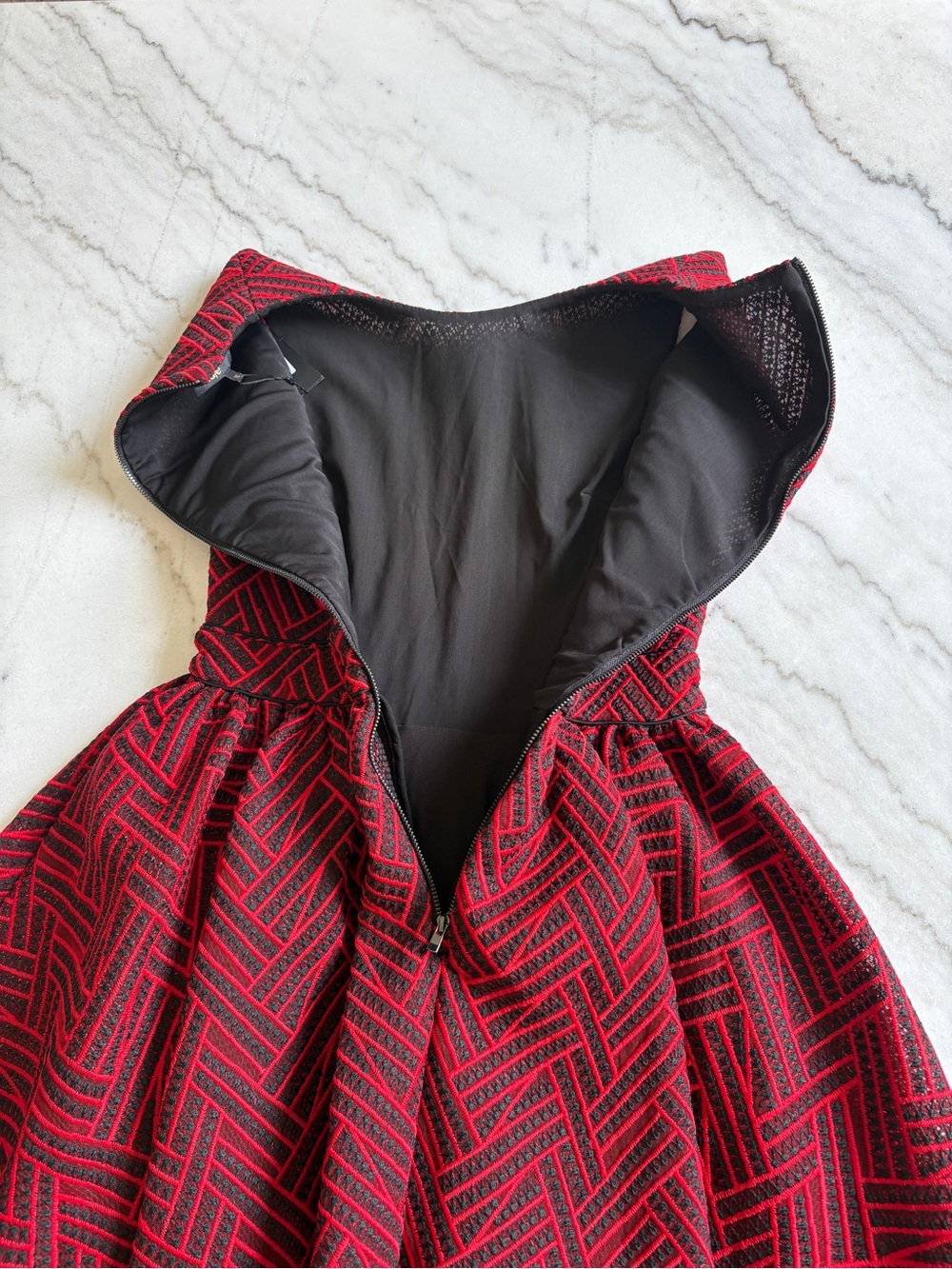 Maje Red and Black Textured Geometric Dress - Picture 9 of 9